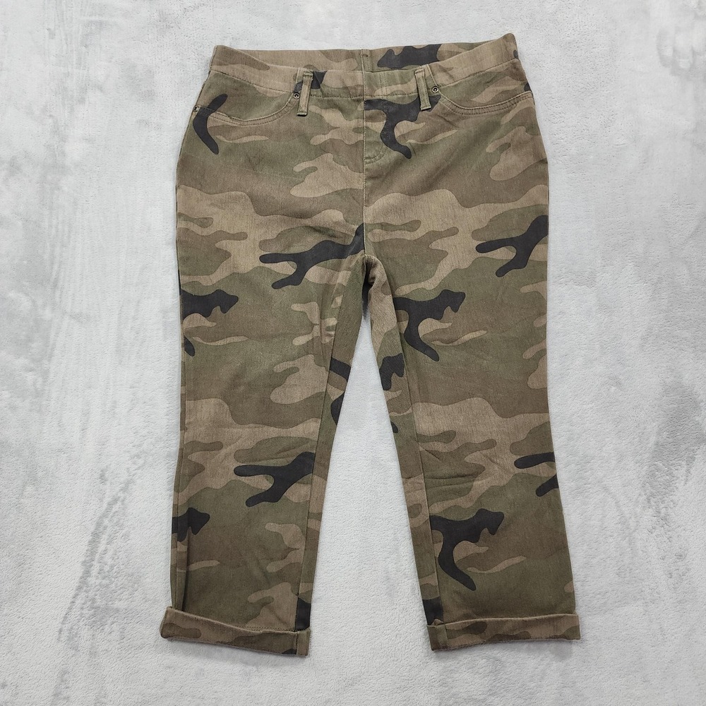 Terra & Sky Pants Womens 0X Green Camo Twill Capri Pull On Stretch Casual